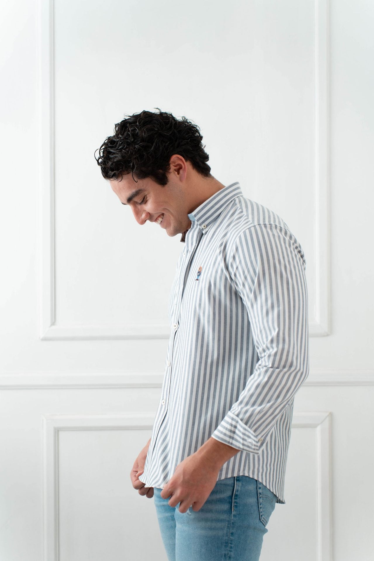 camisa oxford de rayas gis y blanca CB-704-H