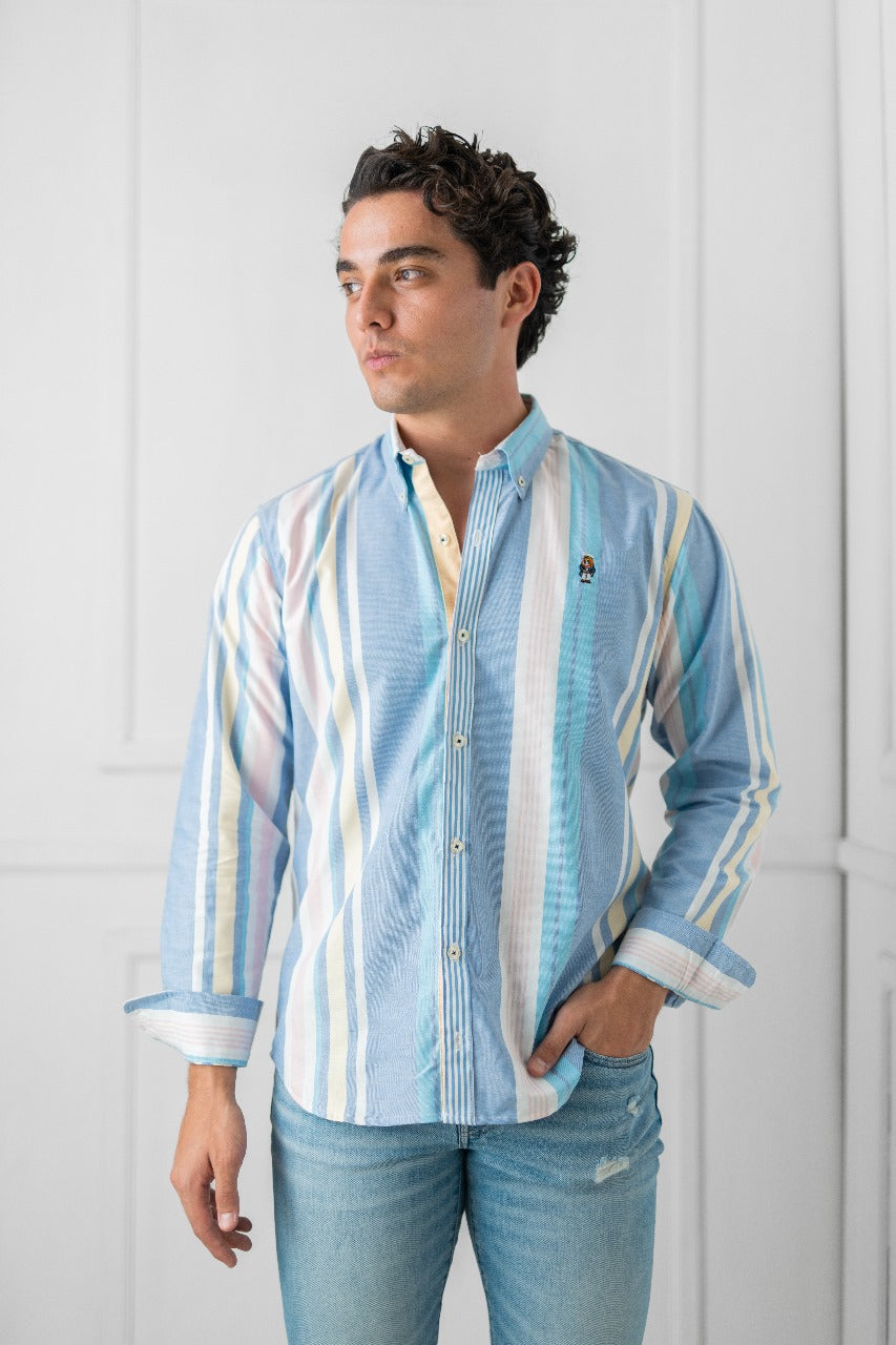 camisa combinada oxford de rayas CB804-H